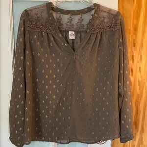 Bila Olive and Gold Embroidered Blouse